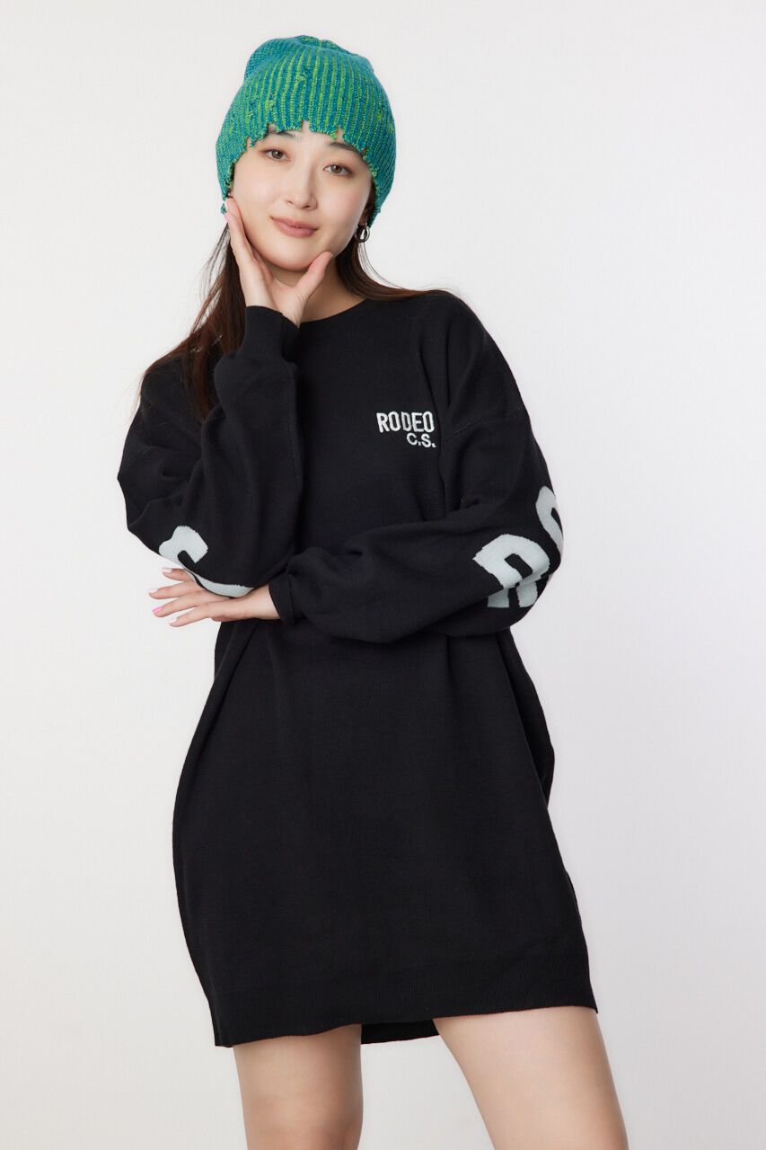 RODEO CROWNS「スウェットライクロゴニットワンピース」|ワンピース|BLK