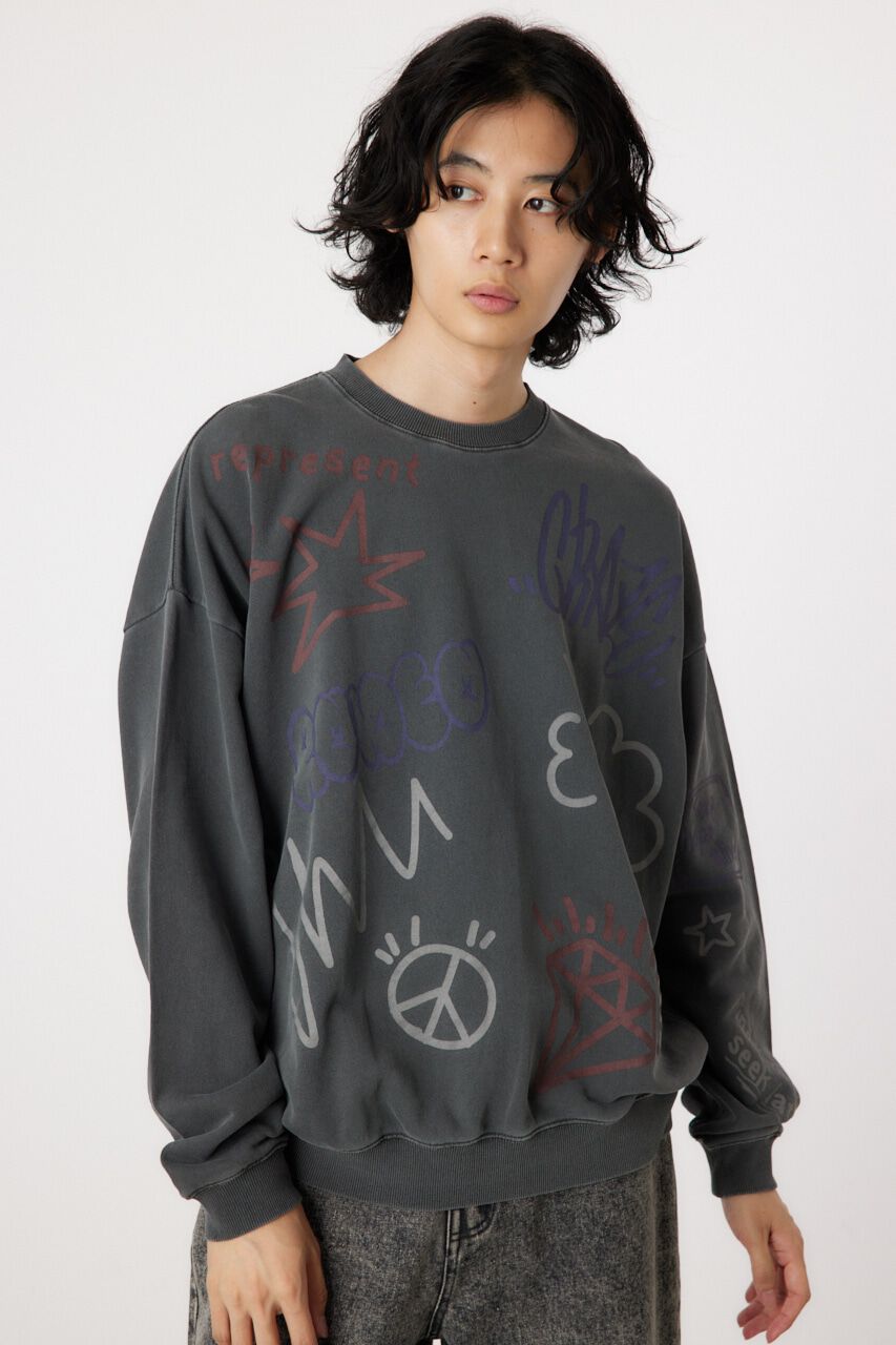 RODEO CROWNS「ピグメントラクガキスウェット」|パーカー|BLK