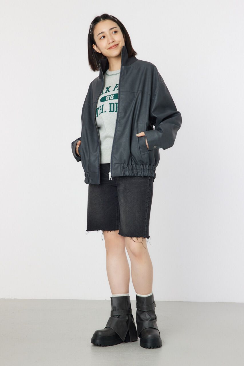 RODEO CROWNS「ヴィンテージFレザーハイネックリブブルゾン」|ブルゾン・スタジャン|