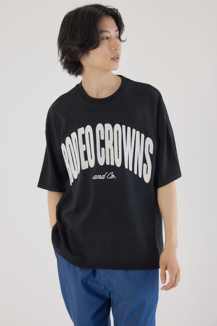 RODEO CROWNS「メンズCURVE LOGOコンビニットトップス」|Tシャツ・カットソー|BLK