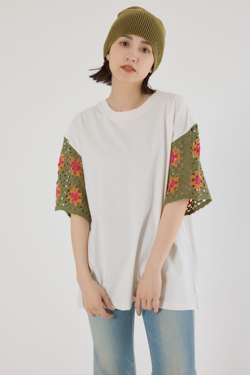 RODEO CROWNS「FLOWERクロシェドッキングTシャツ」|Tシャツ・カットソー|O/WHT1