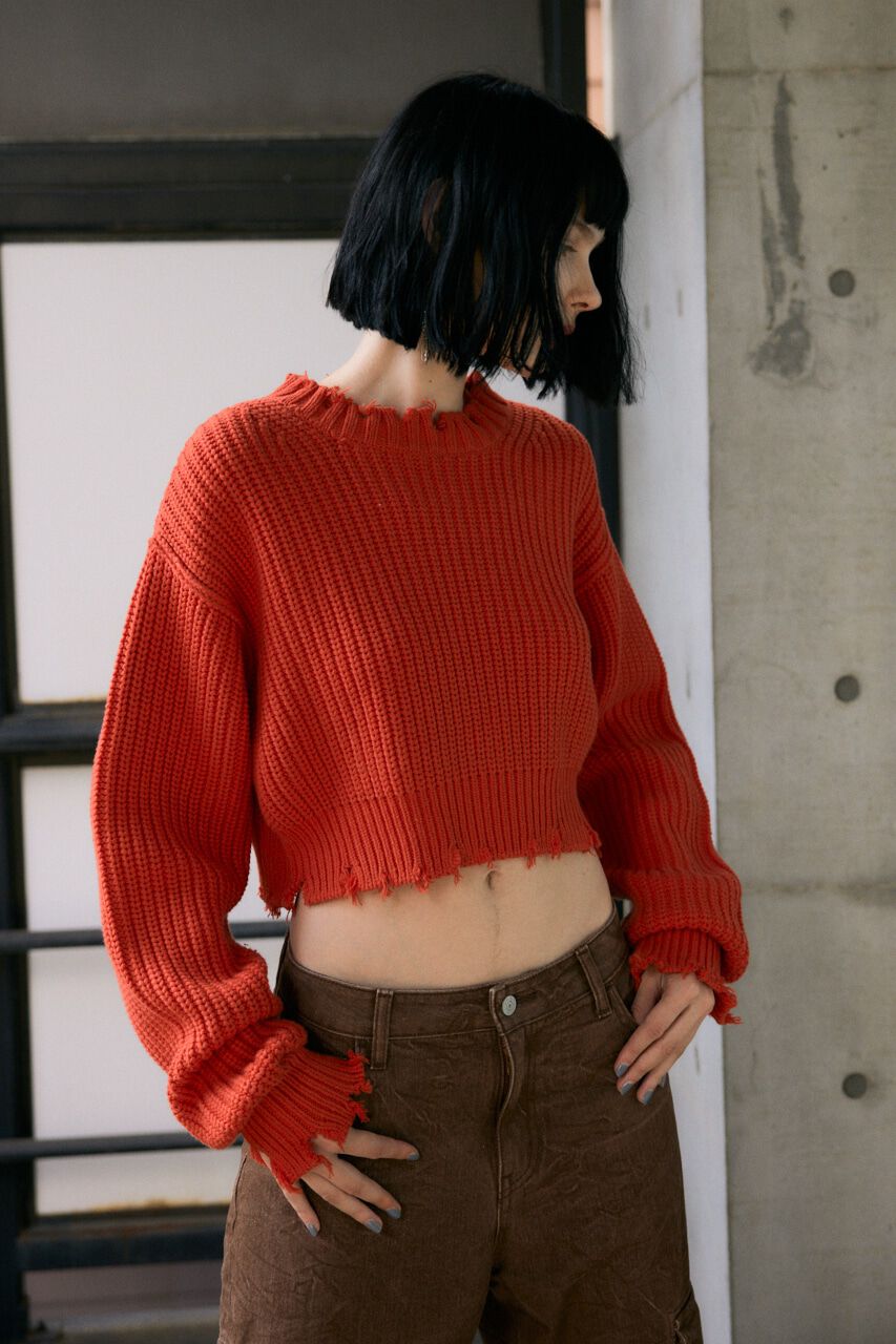 SLY「DAMAGE CROPPED KNIT トップス」|ニット・セーター|