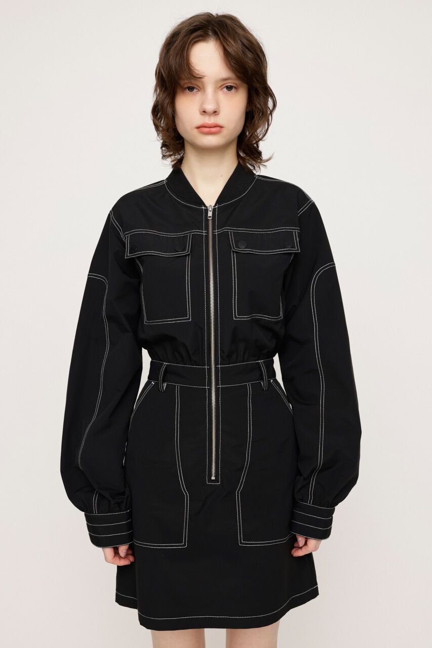 SLY「FRONT ZIP STITCH ショートワンピース」|ワンピース|BLK