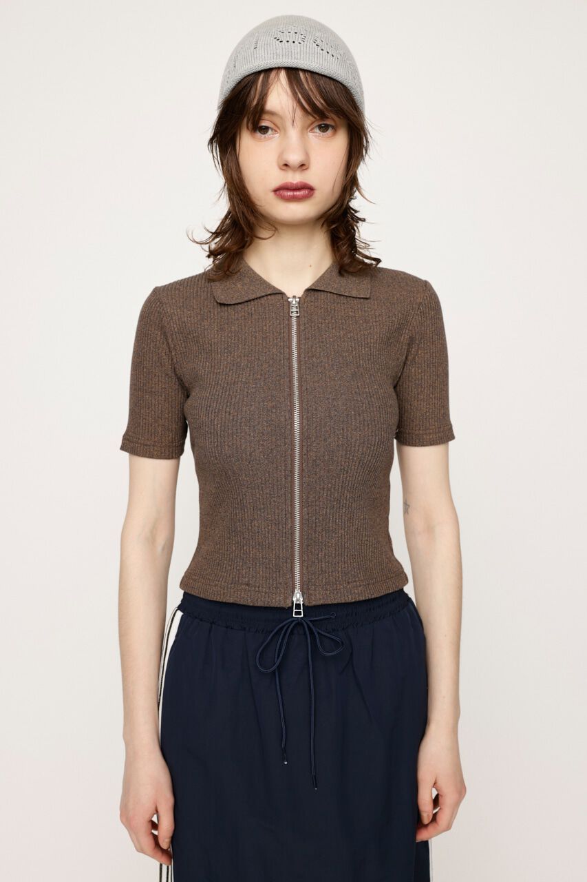 SLY「FRONT ZIP CUT RIB トップス」|Tシャツ・カットソー|