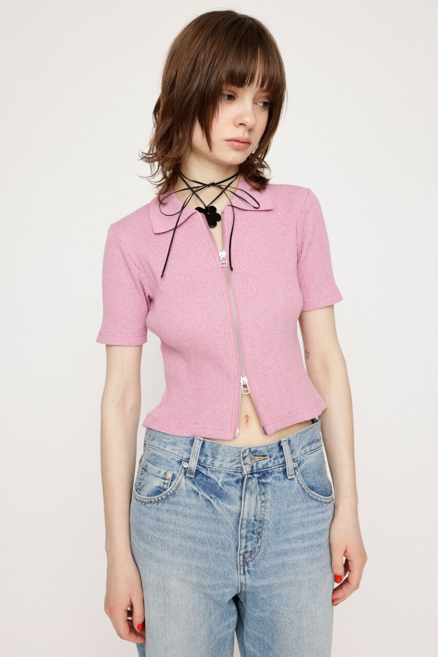 SLY「FRONT ZIP CUT RIB トップス」|Tシャツ・カットソー|