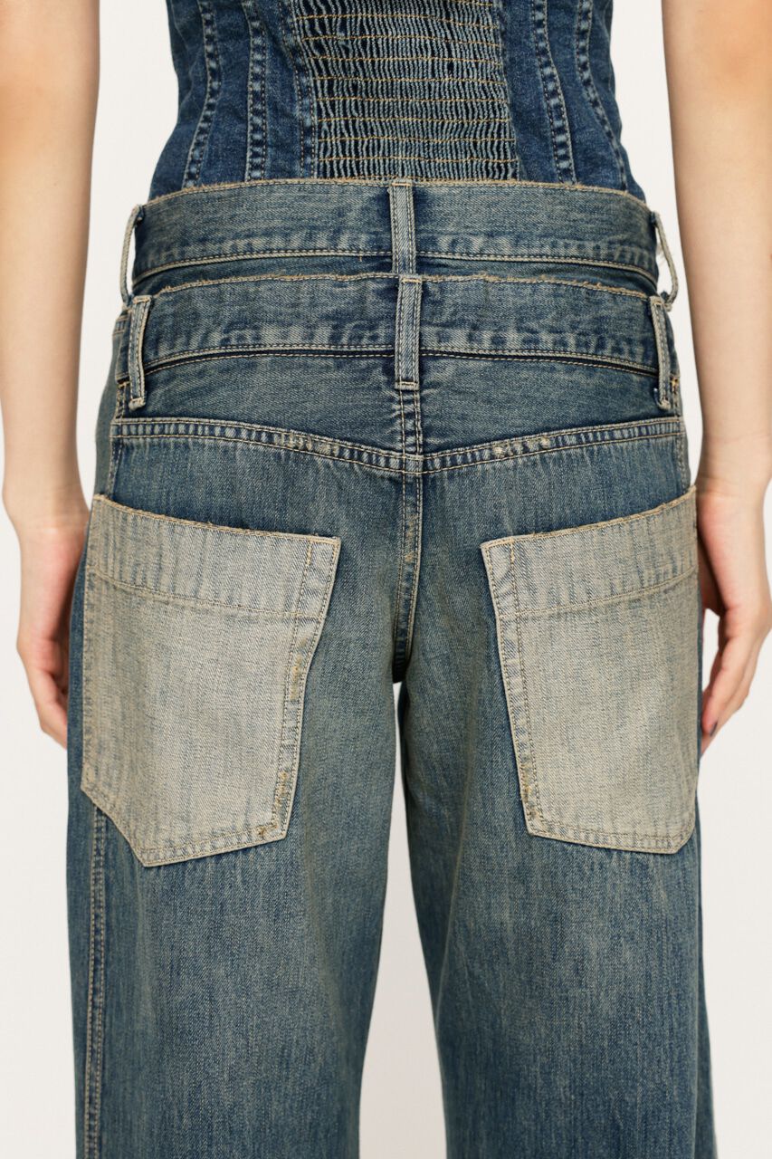 SLY「DOUBLE BELT WIDE FLARE PT-C」|デニム|
