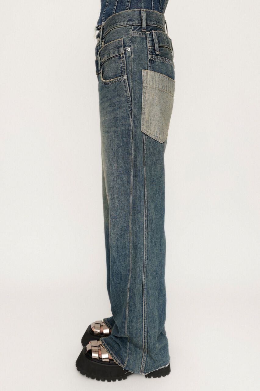 SLY「DOUBLE BELT WIDE FLARE PT-C」|デニム|