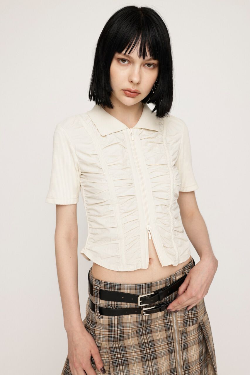 SLY「FRONT GATHER ZIP トップス」|Tシャツ・カットソー|O/WHT1