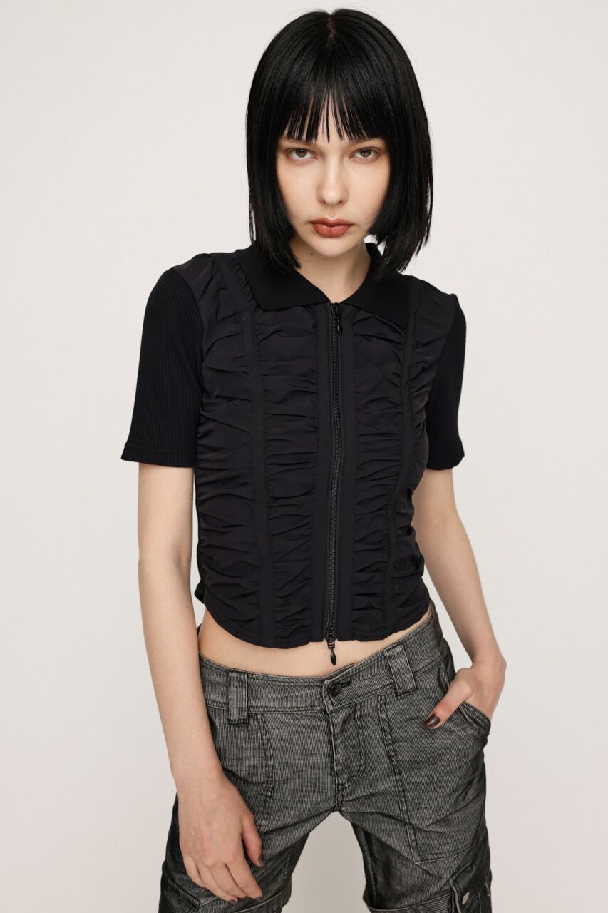 SLY「FRONT GATHER ZIP トップス」|Tシャツ・カットソー|BLK