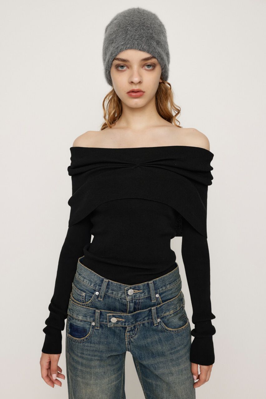 SLY「OFF SHOULDER KNIT トップス」|ニット・セーター|BLK