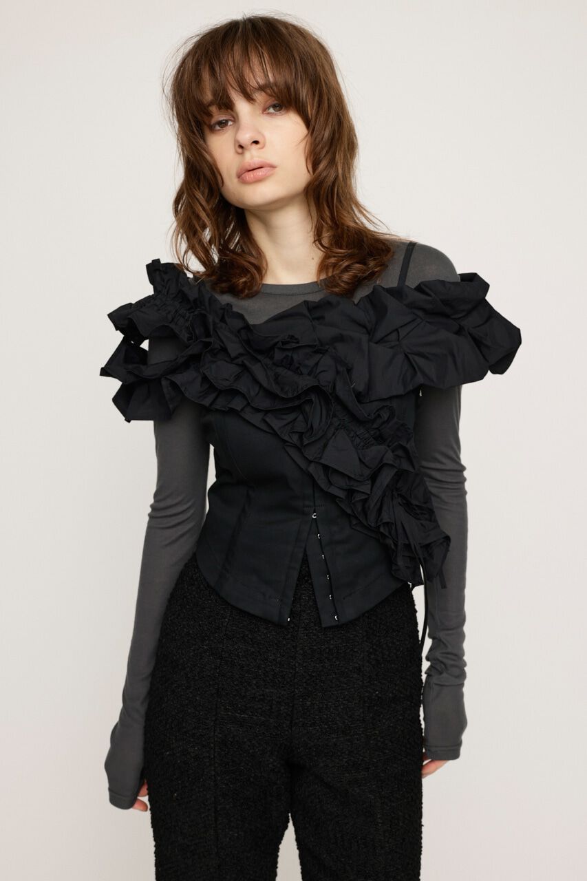 SLY「DESIGN SHOULDER コルセット」|キャミソール|BLK