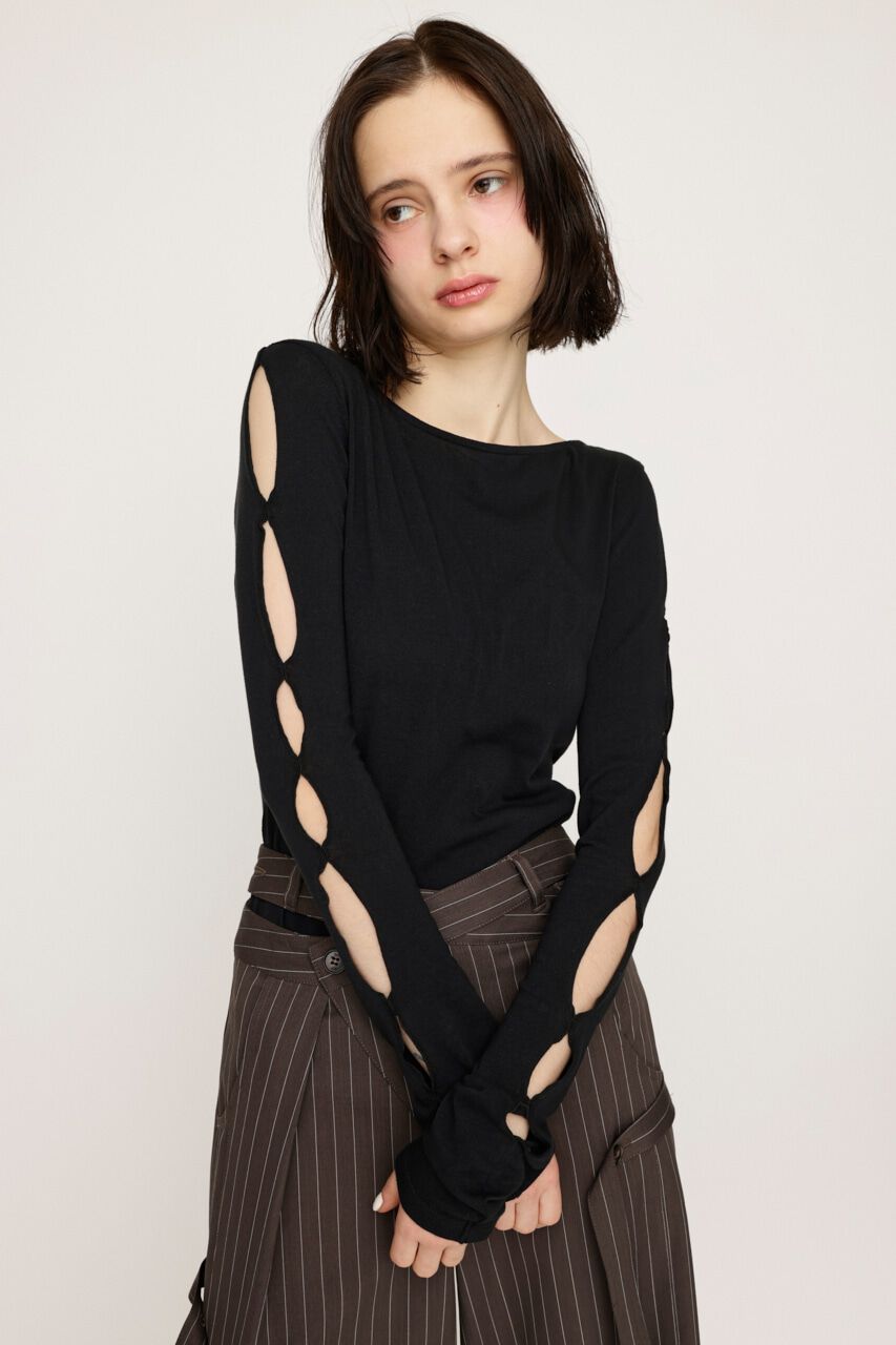 SLY「HOLE DESIGN CUT トップス」|Tシャツ・カットソー|BLK