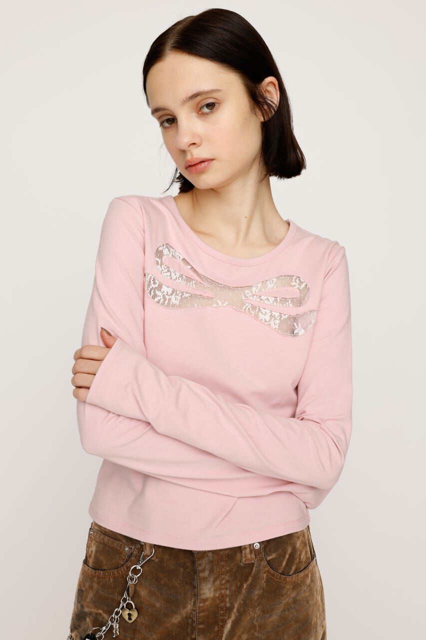SLY「RIBBON LACE トップス」|Tシャツ・カットソー|L/PNK1