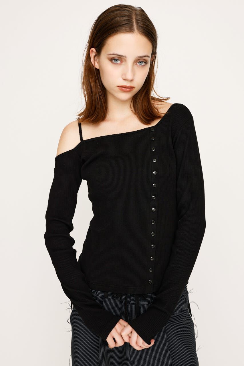 SLY「ASYMMETRY BUTTON トップス」|Tシャツ・カットソー|BLK