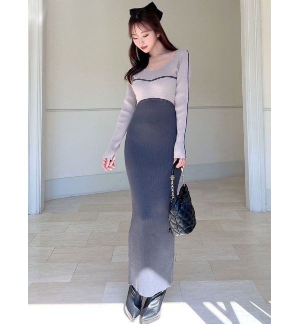 RESEXXY「バイカラーラインリブニットワンピース」|ワンピース|