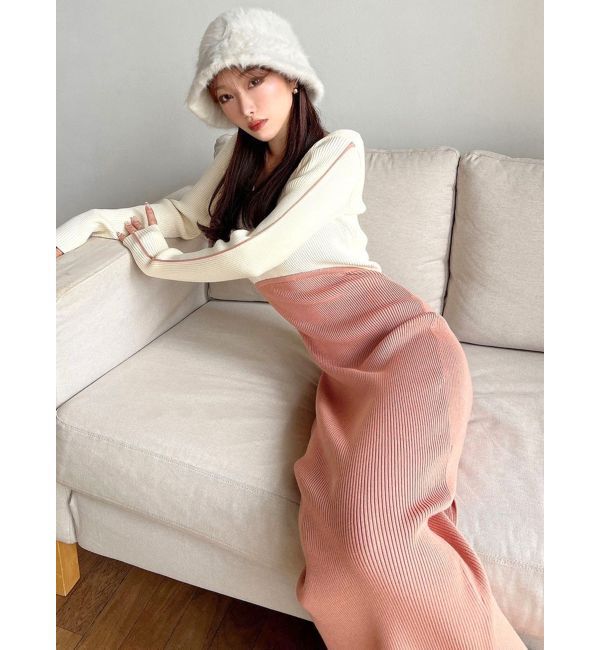 RESEXXY「バイカラーラインリブニットワンピース」|ワンピース|