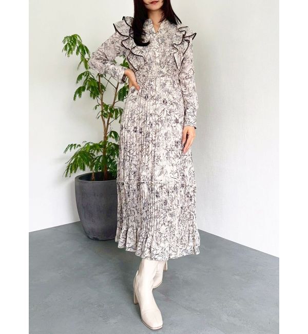 dazzlin「【WEB限定カラーあり】ダブルフリルフラワープリーツワンピース」|ワンピース|