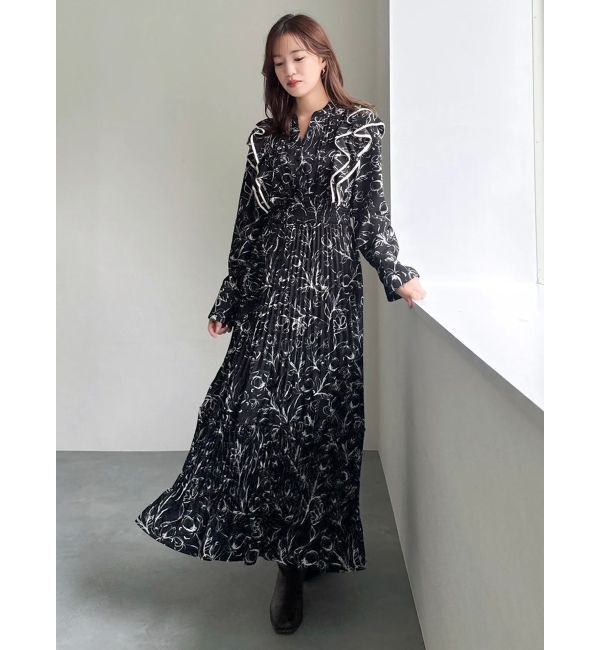 dazzlin「【WEB限定カラーあり】ダブルフリルフラワープリーツワンピース」|ワンピース|