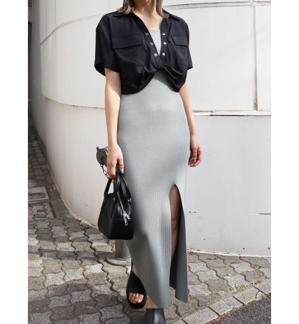 EMODA「ワイドストラップリブスリットワンピース」|ワンピース|