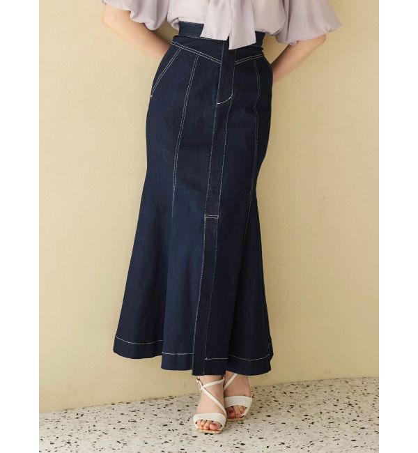 MERCURYDUO「ステッチワークデニムマーメイドスカート」|スカート|インディゴ