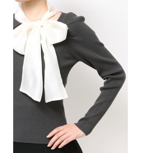 MERCURYDUO「異素材リボンカットアウトニット」|ニット・セーター|