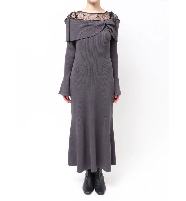 MERCURYDUO「レース切替オフショルニットワンピース」|ワンピース|