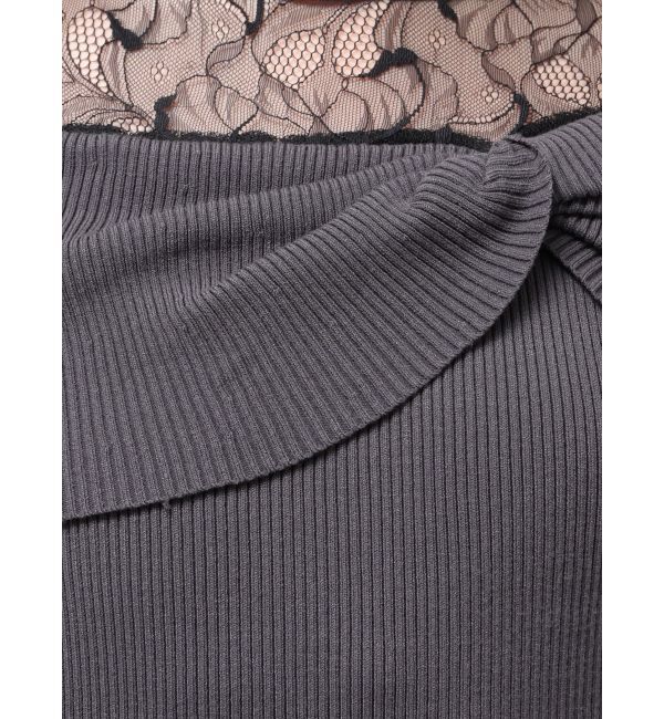 MERCURYDUO「レース切替オフショルニットワンピース」|ワンピース|