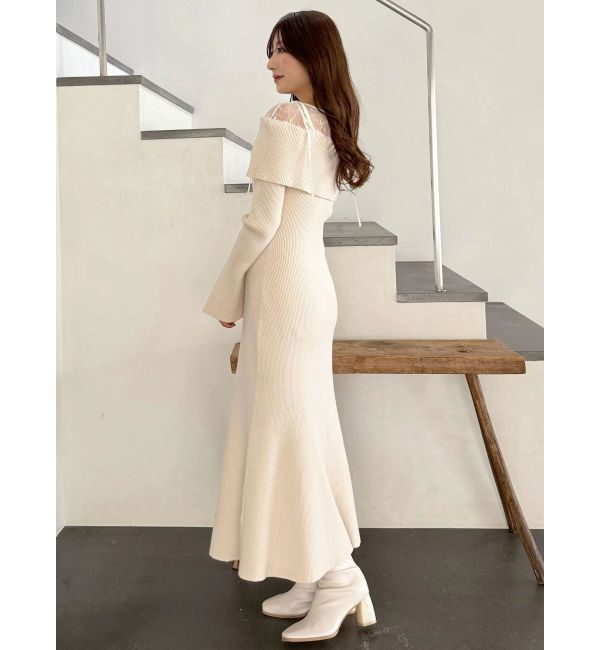 MERCURYDUO「レース切替オフショルニットワンピース」|ワンピース|