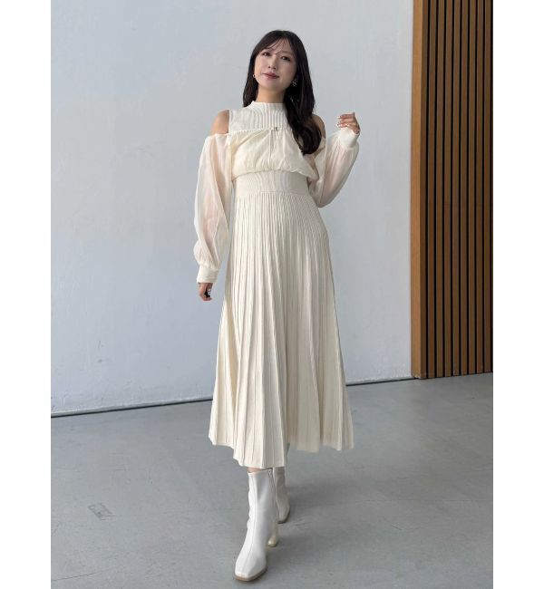 MERCURYDUO「異素材ドッキングプリーツフレアニットワピース」|ワンピース|