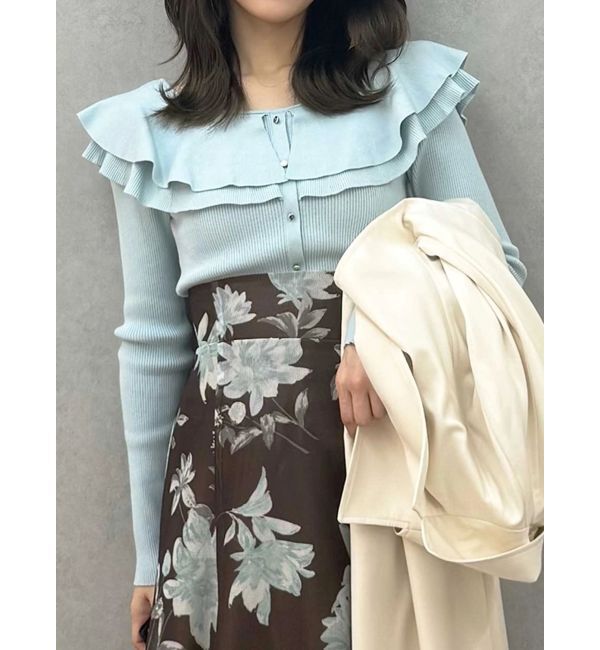 MERCURYDUO「編み変化ラッフルコンパクト」|ニット・セーター|ミントグリーン