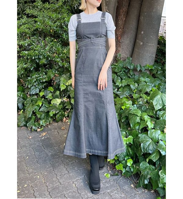 MURUA「フロントクロスデザインジャンスカ」|ジャンパースカート|グレー