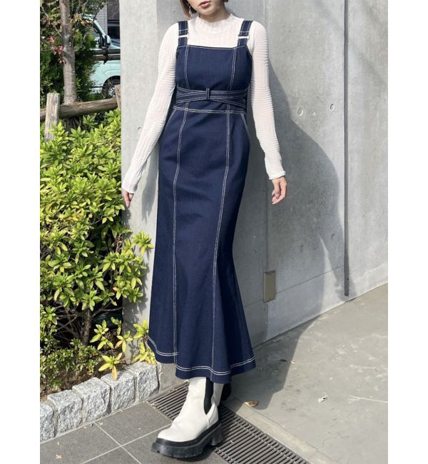 MURUA「フロントクロスデザインジャンスカ」|ジャンパースカート|インディゴ
