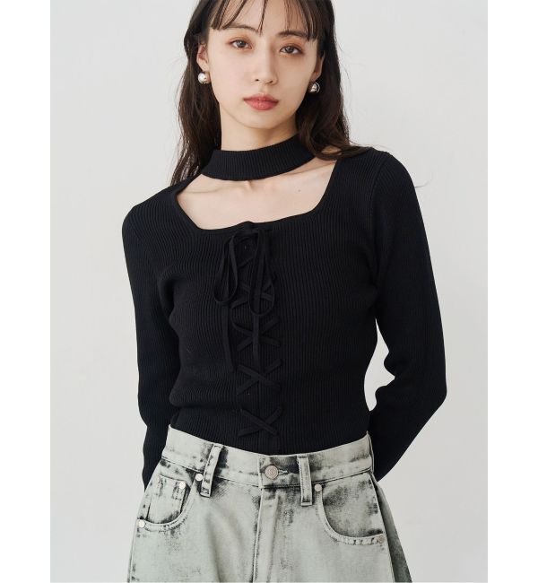 MURUA「フロントレースアップニット」|ニット・セーター|ブラック