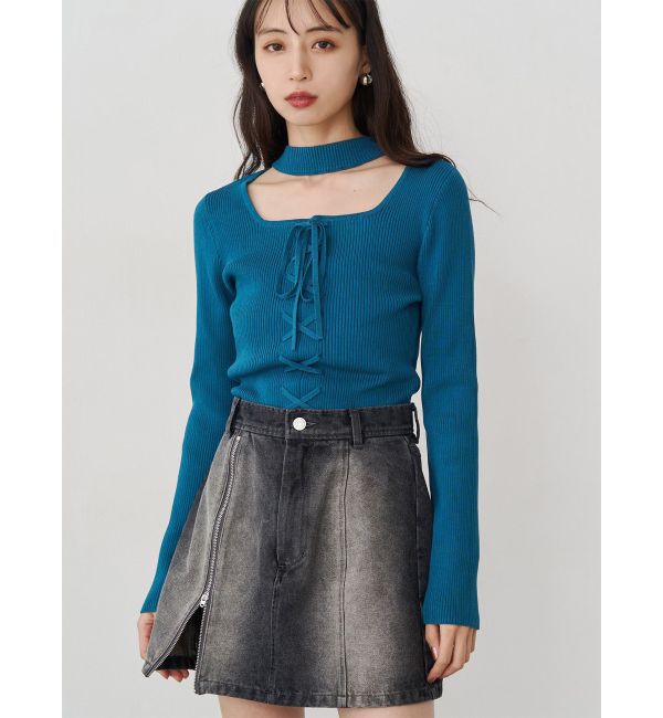 MURUA「フロントレースアップニット」|ニット・セーター|ブルー