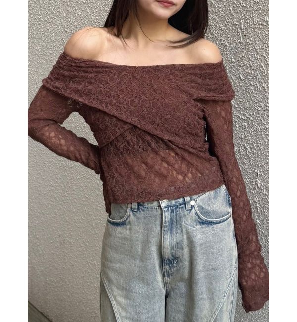 MURUA「レースカシュクールオフショルトップス」|Tシャツ・カットソー|ブラウン