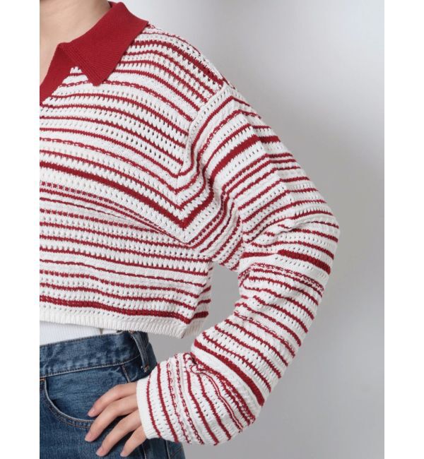 Ungrid「襟ショートボーダーニット」|ニット・セーター|