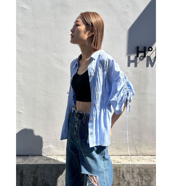 Ungrid「ギャザーデザインハーフスリーブシャツ」|シャツ・ブラウス|