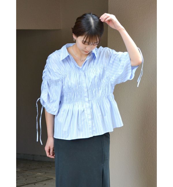 Ungrid「ギャザーデザインハーフスリーブシャツ」|シャツ・ブラウス|