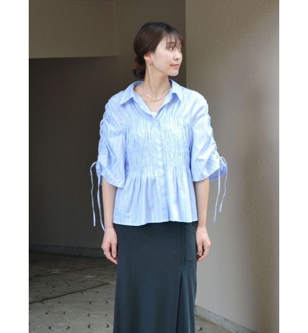 Ungrid「ギャザーデザインハーフスリーブシャツ」|シャツ・ブラウス|