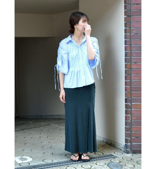 Ungrid「ギャザーデザインハーフスリーブシャツ」|シャツ・ブラウス|