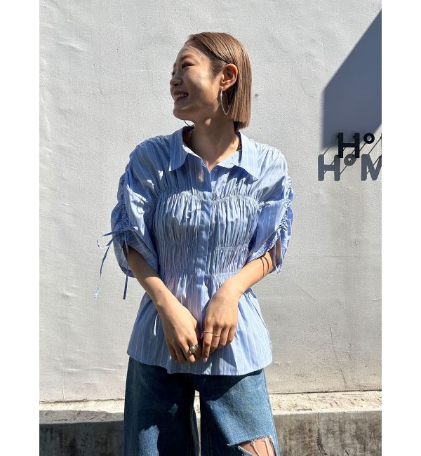 Ungrid「ギャザーデザインハーフスリーブシャツ」|シャツ・ブラウス|