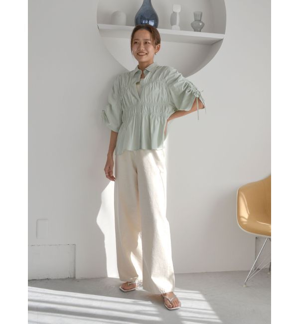 Ungrid「ギャザーデザインハーフスリーブシャツ」|シャツ・ブラウス|