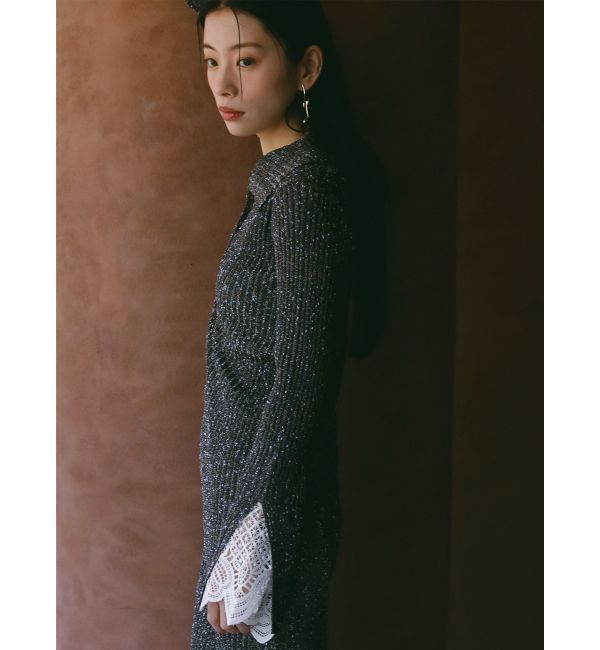 LAGUNAMOON「【WEB限定カラーあり】レーススリーブネップリブニットワンピース」|ワンピース|