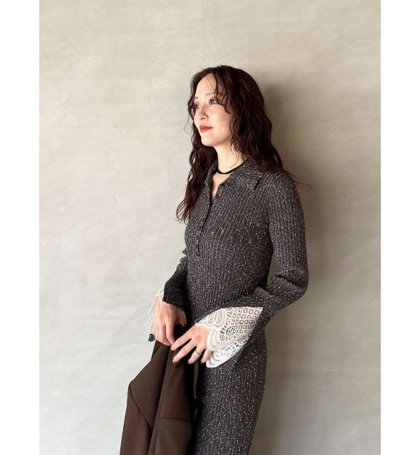 LAGUNAMOON「【WEB限定カラーあり】レーススリーブネップリブニットワンピース」|ワンピース|