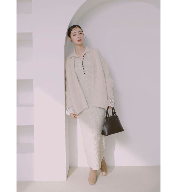 LAGUNAMOON「【WEB限定カラーあり】レーススリーブネップリブニットワンピース」|ワンピース|