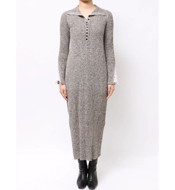 LAGUNAMOON「【WEB限定カラーあり】レーススリーブネップリブニットワンピース」|ワンピース|