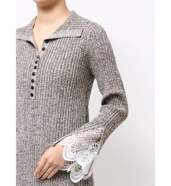 LAGUNAMOON「【WEB限定カラーあり】レーススリーブネップリブニットワンピース」|ワンピース|