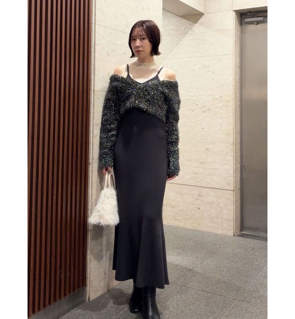 LAGUNAMOON「ラメフェザーカーデセットニットワンピース」|ワンピース|