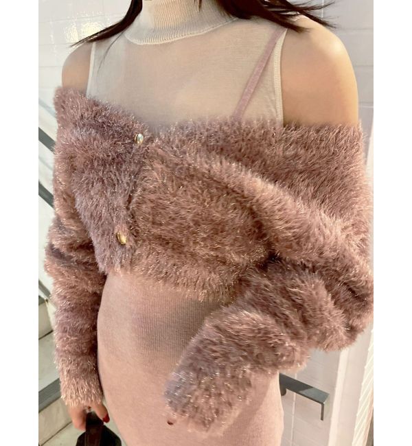 LAGUNAMOON「ラメフェザーカーデセットニットワンピース」|ワンピース|