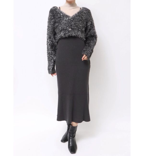 LAGUNAMOON「ラメフェザーカーデセットニットワンピース」|ワンピース|
